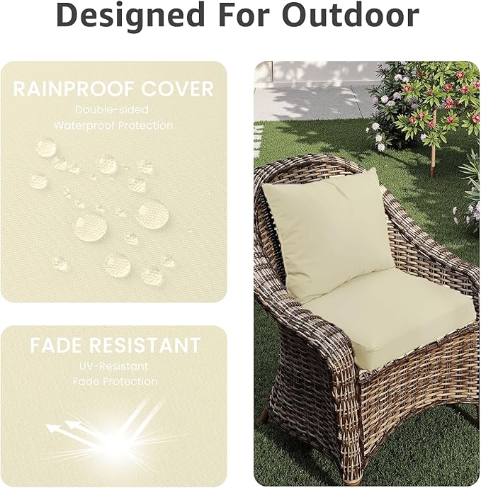 Outdoor Chair Cushions 18 x 18 x 3 Inch, Waterproof & Fade Resistant Patio Seat Cushion for Furniture with Handle and Ties, Thick Seating Pads for Outside Sofa Couch Set of 2, Yellow