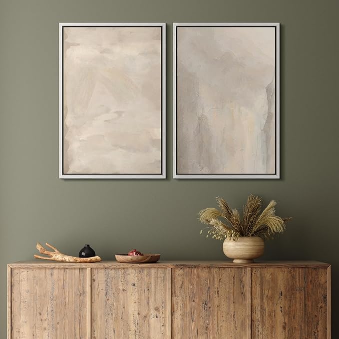 MUDECOR Framed Canvas Print Wall Art Abstract Neutral Tones Minimalist Earthy Color Palette Illustrations Modern Art Decorative Chic for Living Room, Bedroom, Office - 24"x36"x2 White