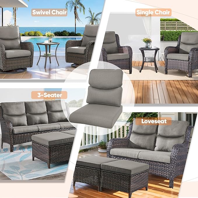 Patio Cushions for Outdoor Furniture - 22×24 Inches High Back and Deep Seating Outdoor Cushion for Patio Chairs Sofa Couch Loveseat Water Resistant(Grey/2 Set/Smile)