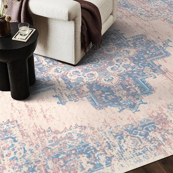 vivorug 6x9 Area Rugs, Ultra-Soft Washable Rug for Living Room Dinner Room Bedroom, Non-Slip Vintage Rug, Indoor Carpet Large Area Rug, Pink