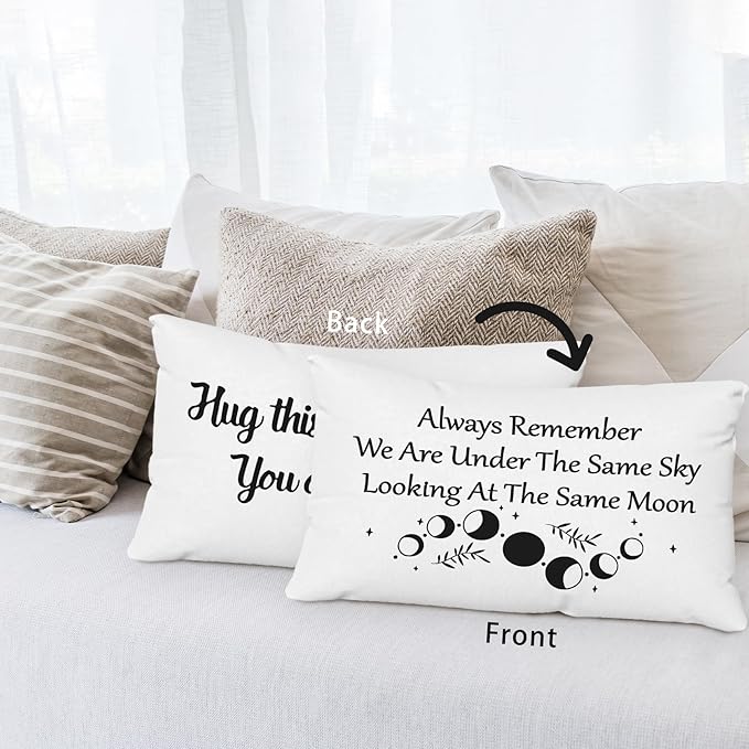 Long Distance Relationship Gifts Always Remember We are Under The Same Sky Reversible Decor Throw Pillow Case Decor for Home Bedroom,12''x20''Pillow case, Great Gift for Boyfriend, Girl (beige)