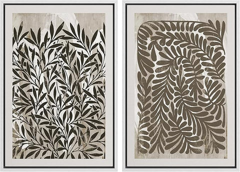 SIGNWIN Framed Canvas Print Wall Art Modern Botanical Abstract Black and Beige Leaf Illustrations Decorative for Living Room, Bedroom, Office - 24"x36"x2 White