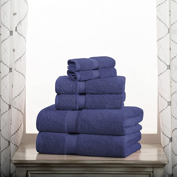 BLUENILEMILLS Premium Towel Collection, Egyptian Cotton Towels for Shower and Bathroom Assorted 6-Piece Towel Set, 30" x 55", 20" x 30", 13" x 13", Navy Blue by Blue Nile Mills