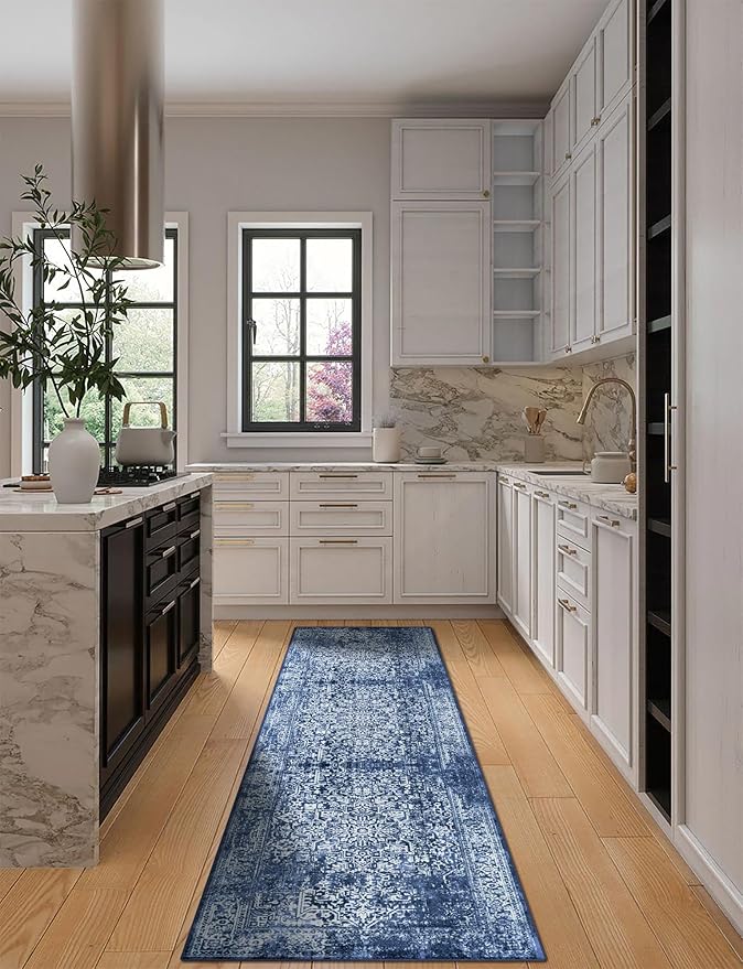 vivorug Runner Rug 2'x8' Vintage Washable Non-Slip Runners for Hallways Kitchen Entryway Laundry Room Carpet Hallway Runner Navy Blue