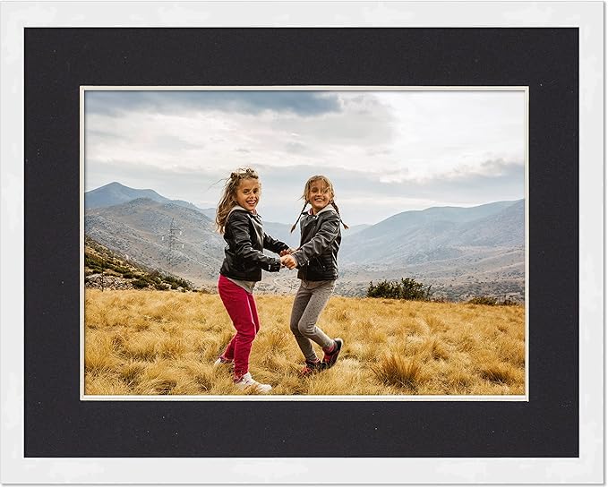 12x14 Frame with Mat - White 14x16 Frame Wood Made to Display Print or Poster Measuring 12 x 14 Inches with Black Photo Mat