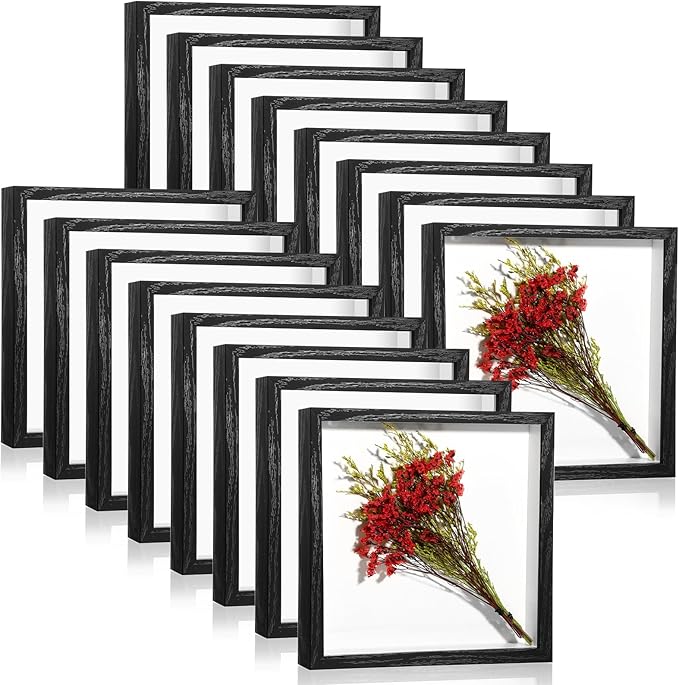 Ripeng 16 Pack Shadow Box Frame Display Case Picture Frame for Wedding Bouquet, Back to School Crafts, Memorial Photos, Ticket, Teacher, Medal, DIY Wall or Tabletop Gift Decor(8 x 8 Inch,Black)