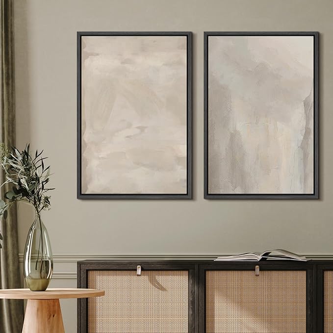 MUDECOR Framed Canvas Print Wall Art Abstract Neutral Tones Minimalist Earthy Color Palette Illustrations Modern Art Decorative Chic for Living Room, Bedroom, Office - 24"x36"x2 Black