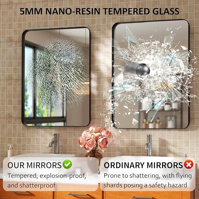 24×32 Bathroom Vanity Mirrors for Over Sink - Rectangle Mirrors for Wall with Rounded Corners & Aluminum Frame, Tempered-Glass, Modern, Farmhouse, Horizontal/Vertical, Bedroom, Entryway
