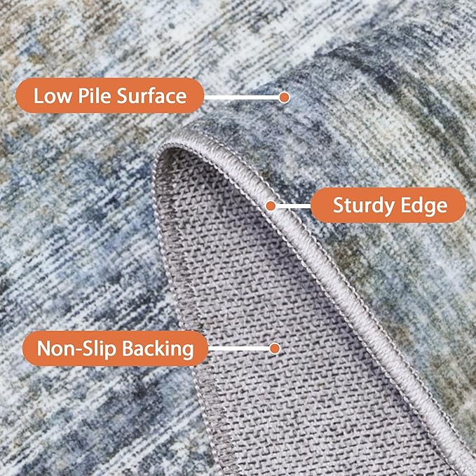 GENIMO Washable Area Rugs for Living Room Bedroom, 8X10 Modern Abstract Non Slip Rug, Low Pile Soft Contemporary Indoor Floor Carpet Cover for Dinning Room Kitchen, Denim Blue Gray