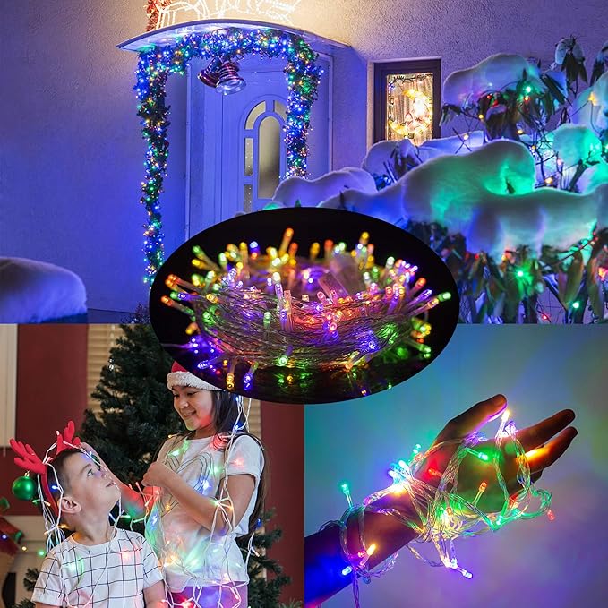 LJLNION 300 LED String Lights Outdoor Indoor, Extra Long 98.5FT Christmas Lights, 8 Lighting Modes, Plug in Waterproof Fairy Lights for Wedding Party Bedroom Decorations (Multicolor)