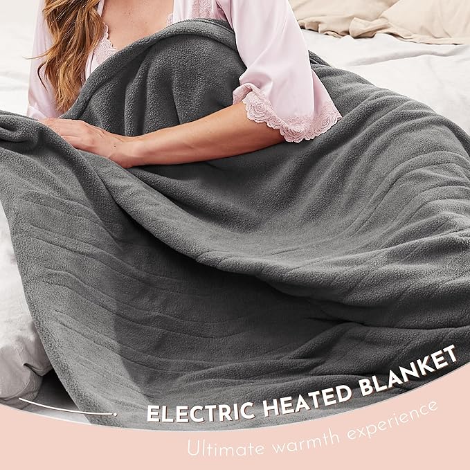 Electric Heated Blanket 72" x 84" Full Size Soft Polar Fleece Heated Blanket, 4 Heating Levels and 10 Hours Auto Off with Machine Washable - Light Grey