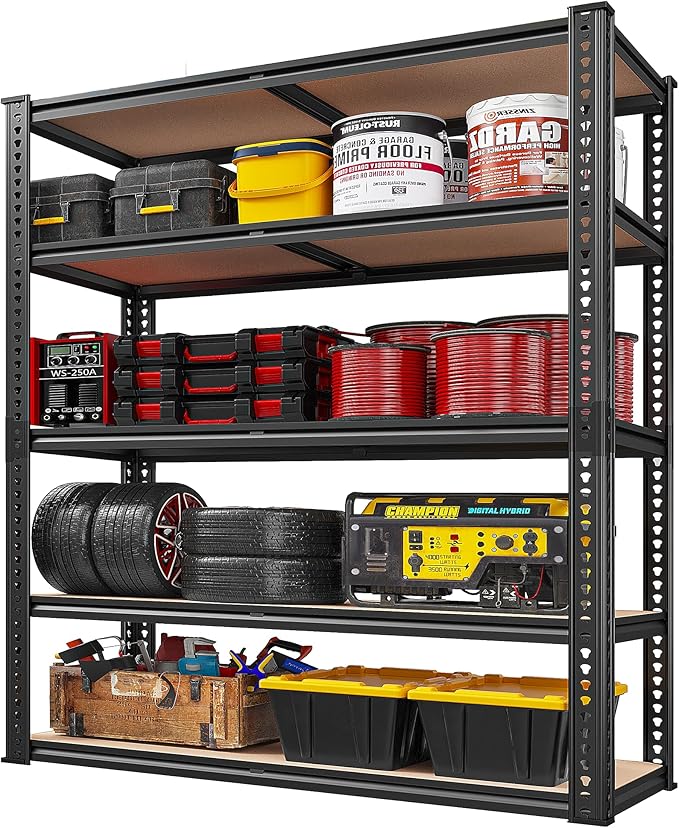 REIBII 40" W Garage Shelving 2500LBS Storage Shelves 72" H Metal Shelving 5 Tier Metal Shelves Adjustable Pantry Shelf for Garage Closet Kitchen Basement 40" W x 19.7''D x 72''H