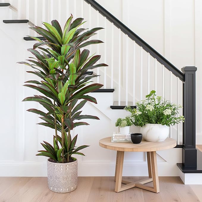 Dracaena Artificial Plant 5ft Red Yucca Silk Tree Faux Plants Indoor Tall Fake House Floor Plants Realistic Artificial Trees for Home Office Decor Indoor Outdoor Housewarming Gift