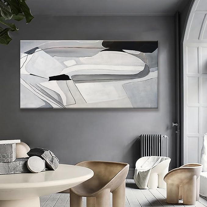 TAIJXAGSG Large Abstract Wall Art For Living Room Decor Grunge Room Decor Art Canvas Art Wall Decor 29" X 58" Painting White Wall Art Line Art For Bedroom Home Office Dining Room Decoration