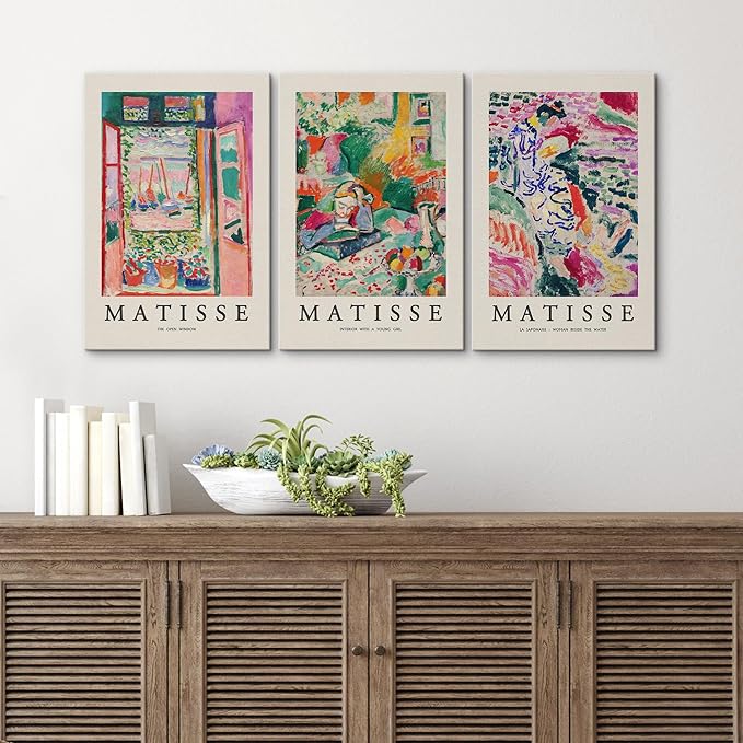 wall26 Canvas Wall Art Print Set French Floral Rainbow Landscapes Henri Matisse Nature Plants Illustrations Modern Relax/Calm Multicolor for Living Room, Bedroom, Office - 16"x24" x 3 Panels