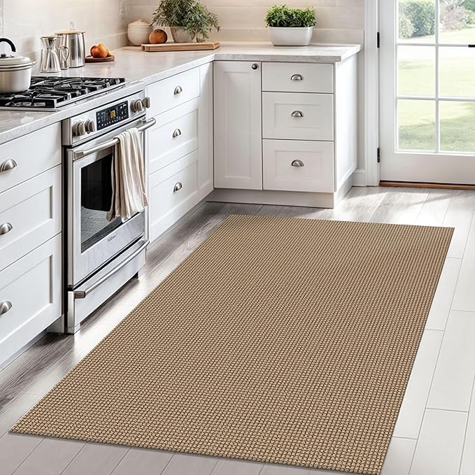 IOHOUZE Washable Area Rug 4x6 Non Slip Rubber Backed Woven Indoor Outdoor Rugs for Entryway Bedroom Rug Kitchen Floor Throw Carpet for Entrance Living Room, Orange/Tan/Brown