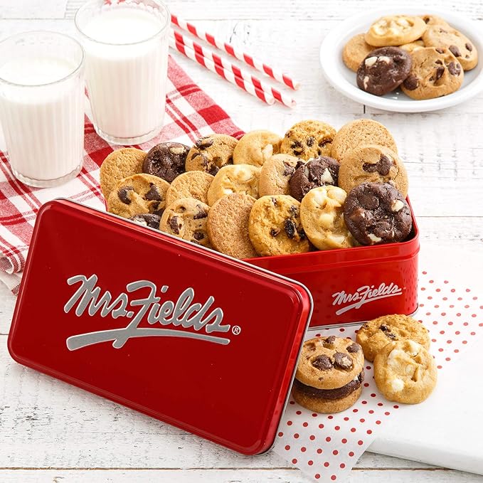 Mrs. Fields Signature 30 Nibblers Bite-Sized Cookie Tin - Assorted with 30 Nibblers Cookies in our 5 Classic Cookie Flavors