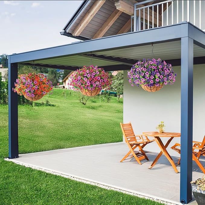 INQCMY Artificial Hanging Flowers Plants Basket for Outdoor Spring Summer Decoration,Fake Silk Colorful Daisy in Planter UV Resistant Realistic for Outside Home Porch Patio Yard Balcony Decor