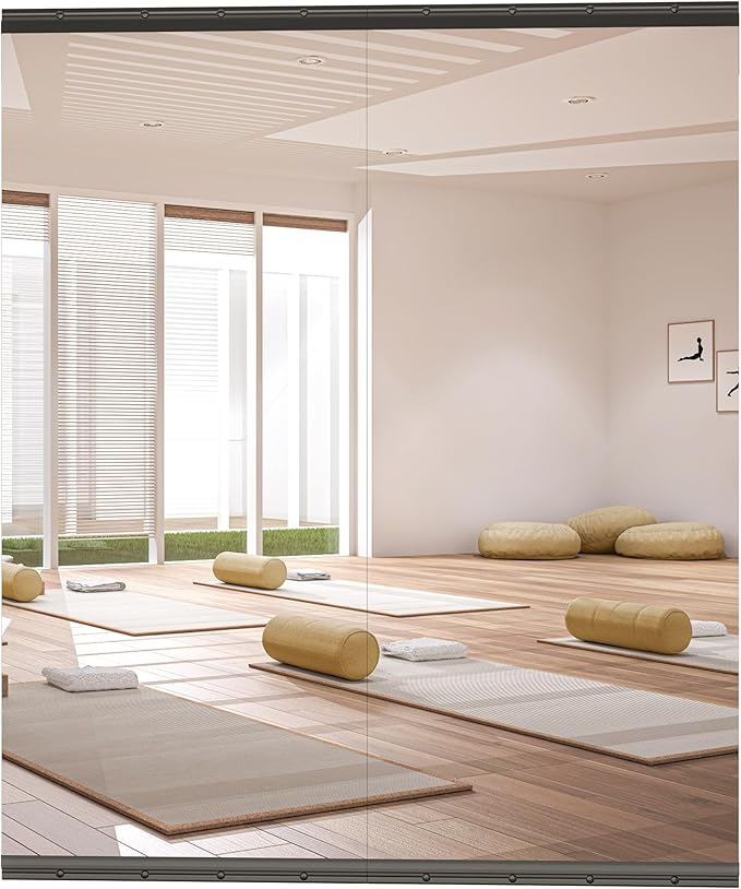 Hasipu 2 Pcs 63''x28'' Home Gym Mirror Large Full Length Wall Mounted Full Body Mirror for Yoga Dance Fitness Exercise Studio Bedroom Garage, Frameless Tempered Glass Workout Mirrors Black Rectangular