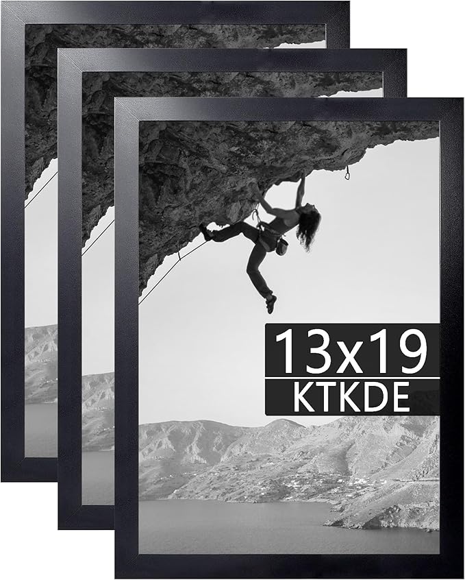 KTKDE 13x19 Picture Frame black set of 3, Wall Gallery Poster Frames Wooden, Shatter Resistant Glass, Rectangle Photo Frame for Photos,Studio Hanging Posters & Art Prints