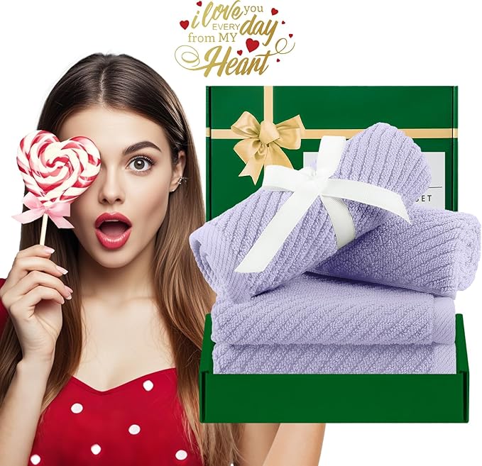 VOOVA & MOVAS Soft Wash Cloths 13"x13" - 100% Cotton | Lightweight | Thick | Quick Dry | Soft | Absorbent, 4 Pack Hand Towels, Wash Cloths for Bathroom, Bathroom Essentials, Purple | Lilac
