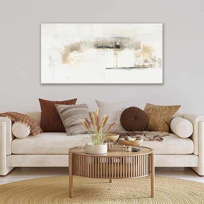 QSQ Abstract Wall Art Decor Grunge Room Decor Art Off white Canvas Wall Decoration 20" x 40" Painting White Artwork for Bedroom Home Office Dining Room Decoration
