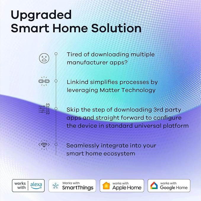 Linkind Matter Smart Light Bulb, WiFi Smart Bulbs, Work with Apple Home, Siri, Alexa, Google, SmartThings, RGTBW Color Changing Bulbs Mood Lighting, Music Sync, A19 E26 60W, 2.4Ghz WiFi 6 Pack