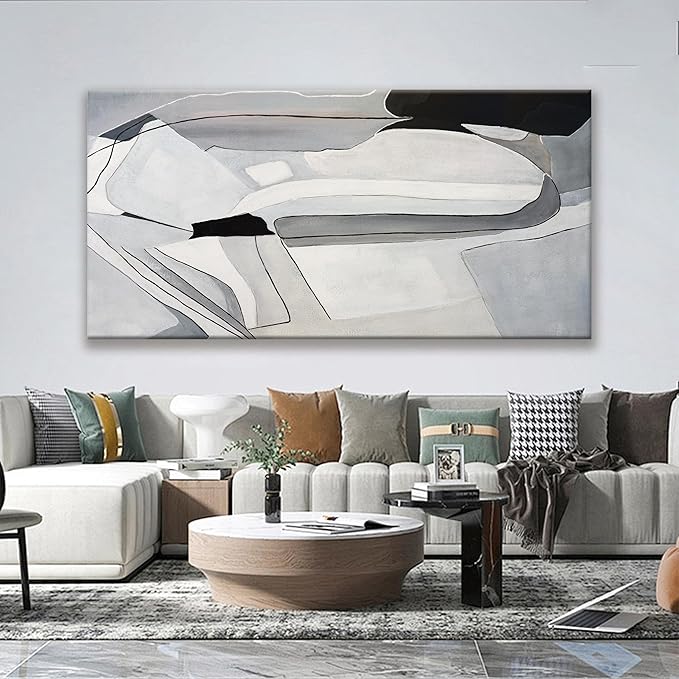 TAIJXAGSG Large Abstract Wall Art For Living Room Decor Grunge Room Decor Art Canvas Art Wall Decor 29" X 58" Painting White Wall Art Line Art For Bedroom Home Office Dining Room Decoration