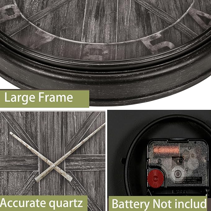 Extra Large Wall Clock, 30 Inch, Dark Grey, Silent Non-Ticking Quartz Movement, Battery Operated, Decorative Roman Numeral, Stylish Clock Living Room, Office, Home Decor