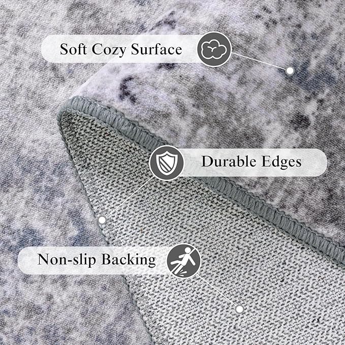 Washable Rug 9x12 Area Rugs for Living Room - Stain Resistant Non-Slip Backing Boho Rug for Bedroom,Durable & Ultra-Thin Vintage Large Area Rug(9x12,Gray/Blue)