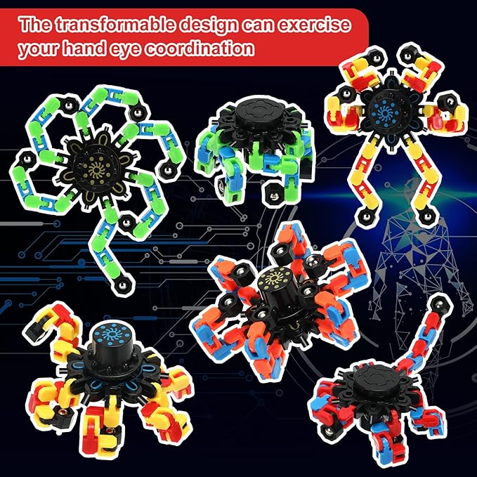 40 Pack Funny Sensory Fidget Toy Transformable Chain Robot Finger Toy DIY Deformation Robot Mechanical Spinners Stress Relief Autistic Gifts for Adult Teen Prize Stuffer Party Favor (Classic)