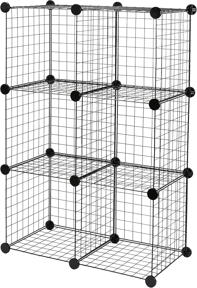 Amazon Basics Cube Wire Grid Stackable Storage Shelves, 6-Cube, 12.6"D x 26"W x 38"H, Black