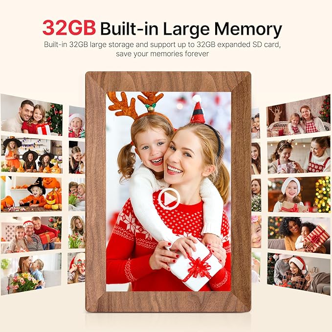 Frameo 10.1" Digital Picture Frame, Smart WiFi Digital Photo Frame with 1280x800 HD IPS Touch Screen 32GB Memory Auto-Rotate Wall Mounted, Share Photos/Videos from Phone Anywhere(Brown Wood)