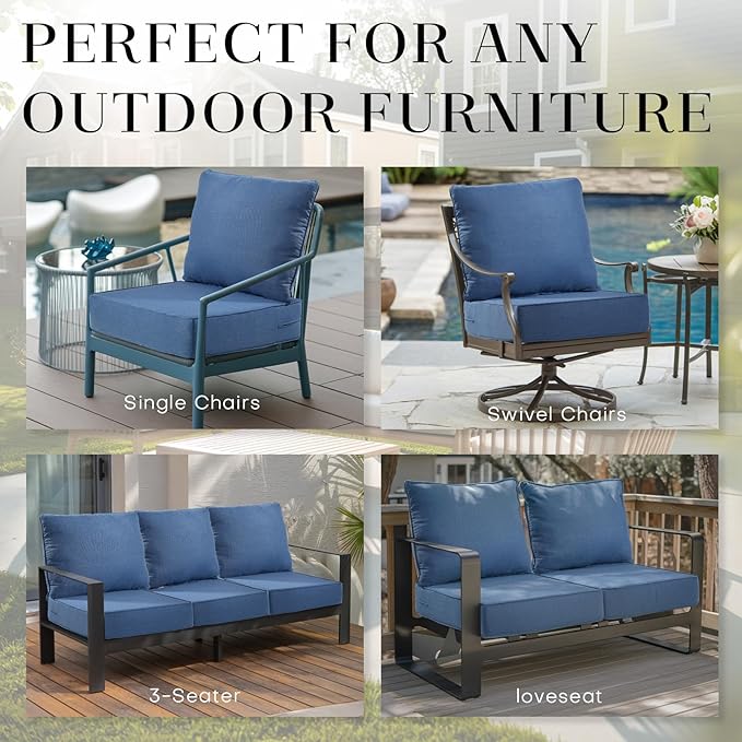 Patio Cushions for Outdoor Furniture - 24×24 Inches High Back and Deep Seating Outdoor Cushion for Patio Chairs Sofa Couch Loveseat Water Resistant(Blue/1 Set/No Button)