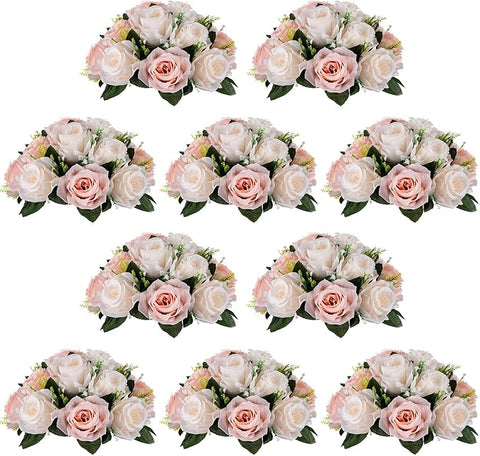 NUPTIO Flower Balls for Wedding Centrepieces - 10 Pcs 9.5in Diameter Artificial Flower Ball Arrangement Bouquet Peachy Pink & Creamy White Fake Rose Flowers Party Centerpieces for Weddings Tables