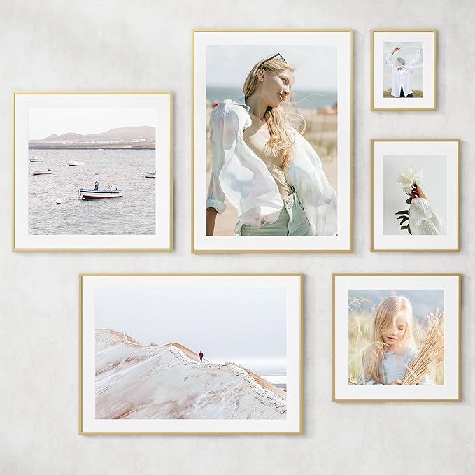 22x28 inch Metal Poster Frame - 22 x 28 Thin Aluminum Picture Frames Matted for 18x24 Photos, Artworks, Prints, Puzzle - High Definition Plexiglass - Vertical and Horizontal Display - Wall Hook Hanging Hardware Included - Gold, Set of 4