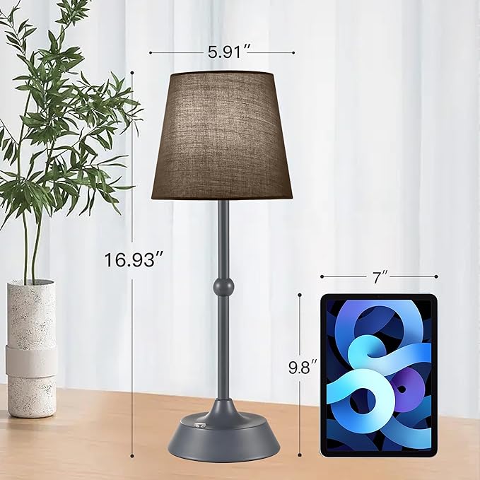 LED Cordless Table Lamp,Rechargeable 6000mA Battery Operated Portable Grey Desk Lamp,Dimmable Touch Control Table Lamp,for Restaurant/Patio/Outdoor.(LED Bulb Included)