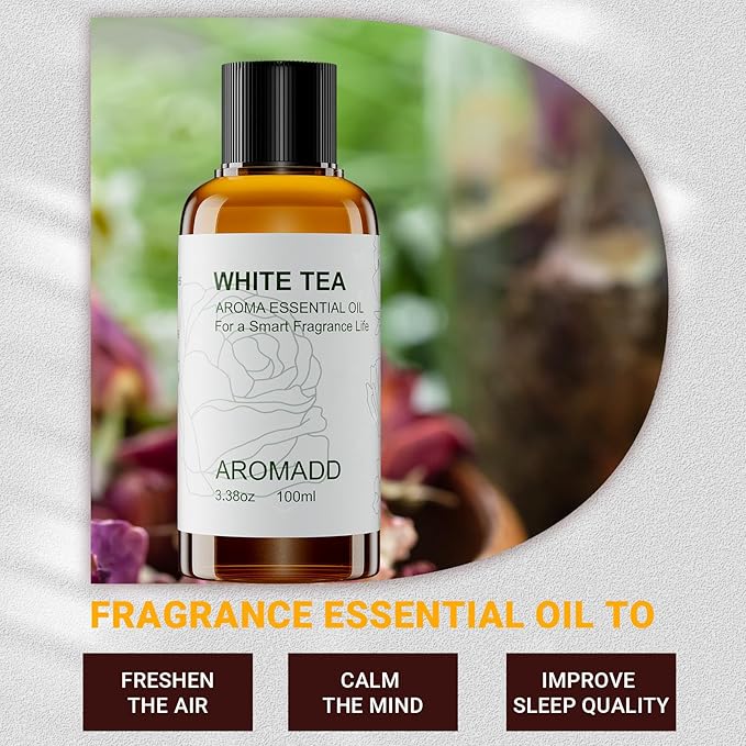 Aromadd Hotel Scents Diffuser Oil White Tea, Luxury Essential Oils for Waterless Diffuser, Aromatherapy Hotel Diffuser Oil for Home & Office, Long-Lasting Air Freshener - 3.38 fl oz (100 mL)