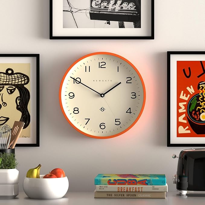 NEWGATE® Number Three Echo Wall Clock | Modern Round Clock | 14.5 inch | Pumpkin Orange | Easy to Read Numbers | Ideal for Kitchen, Living Room or Office