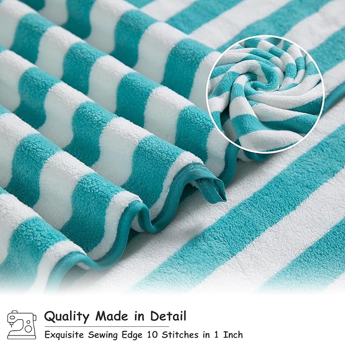 18 Pcs Turquoise Cabana Stripe Family Towels Set with Hanging Loop-6 Bath Sheets,6 Hand Towels,6 Washcloths Soft Bathroom Towel Highly Absorbent Quick Dry Shower Towel for Beach Chair,Spa,Gym,Hotel