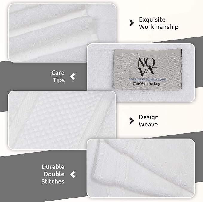 NOVA Luxury Linen - Hotel Quality Turkish Towel Set for Bathroom (6 Pcs Towel Set, Pure White)
