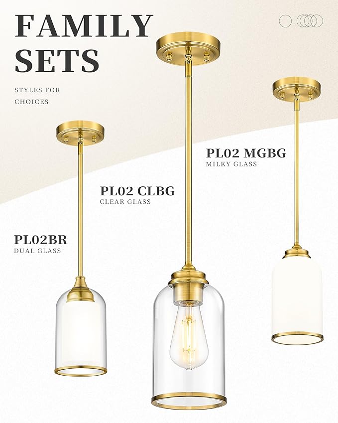 LIROUVET Gold Pendant Lights Kitchen Island - Dual Glass Pendant Light, 1-Light Hanging Light with Clear and Milk Glass, Vintage Pendant Light Fixtures for Kitchen, Dining Room, PL02BR