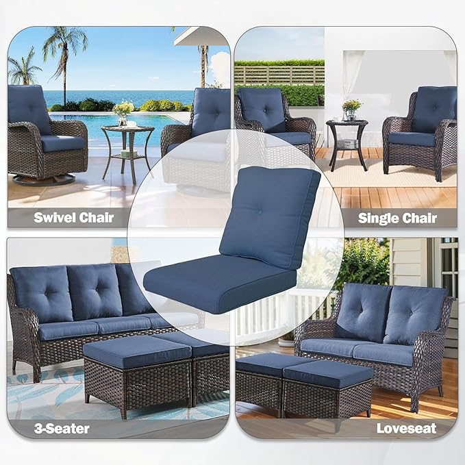 Patio Cushions for Outdoor Furniture - 22×24 Inch High Back and Deep Seating Outdoor Cushion for Patio Chairs Sofa Couch Loveseat Water Resistant(Blue/1 Set/Button)