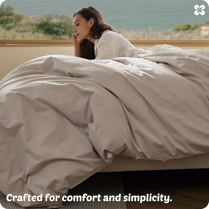 Bedsure Cotton Duvet Cover Queen Size - Luxury Slub Weave 100% Cotton Duvet Cover Set with a Linen Like Textured, Easy Change Durable Bedding Set 3 Pieces, Natural Linen, 90" x 90"