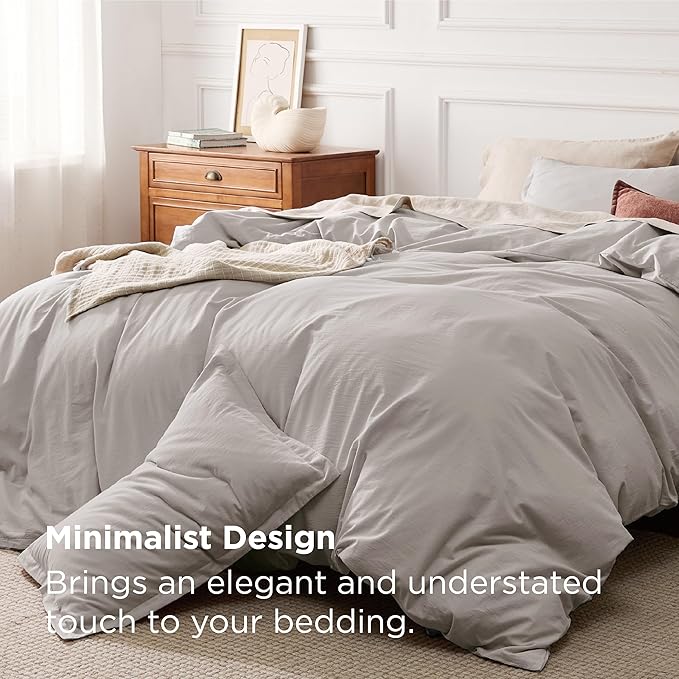 Bedsure 100% Stone Washed Cotton Duvet Cover King - Stone Color Minimalist Cotton Duvet Cover Linen Like for All Seasons - GentleSoft™ Plain Simple Bedding, 3 Pieces (King, 104"x90")