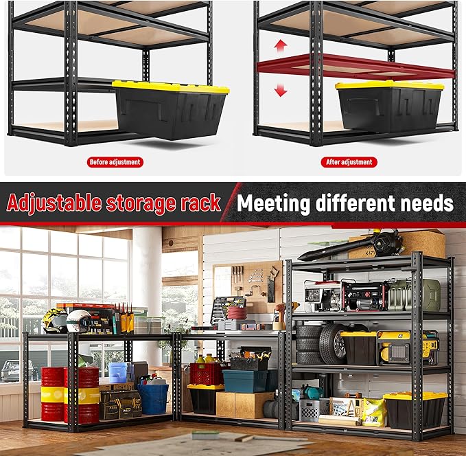 REIBII 40" W Garage Shelving 2000LBS Storage Shelves Adjustable Metal Shelving 4 Tier Metal Shelves Pantry Shelf for Garage Closet Kitchen Basement 40" W x 19.7''D x 60''H