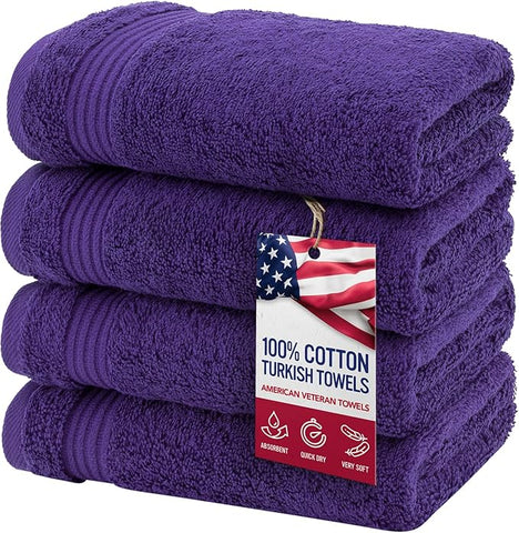 American Veteran Towel, Hand Towels for Bathroom Set of 4, 100% Cotton Turkish Hand Towel Sets Clearance Prime, Soft Drying Hand Face Towels, Purple Hand Towels