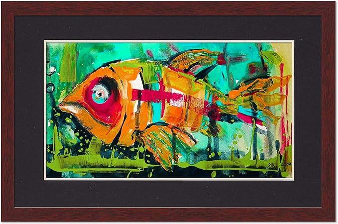 10x15 Frame with Mat - Brown 12x17 Frame Wood Made to Display Print or Poster Measuring 10 x 15 Inches with Black Photo Mat