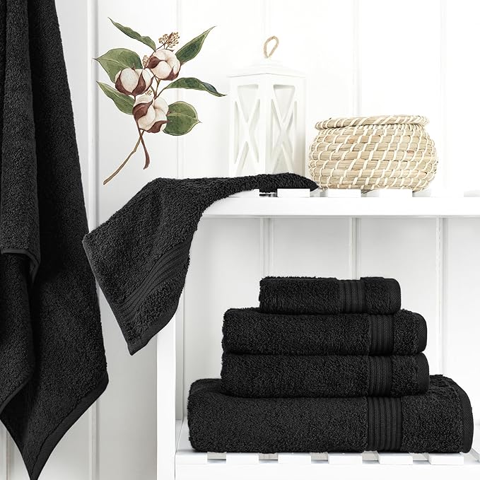 Cotton Paradise Black 6 Piece Towel Set, 100% Cotton Turkish Towels for Bathroom, 2 Bath Towels 2 Hand Towels 2 Washcloths Soft Fluffy Bathroom Towels