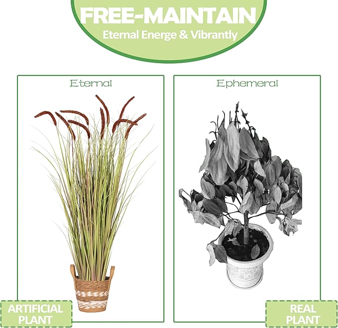 Sunnyglade 4 FT 2-Pack Artificial Horsetail Reed Grass, Fake Topiary Plant Tree in Pot, Cement Filled Pot Faux Flower Plants, Housewarming Gift Potted Bushes for Home Indoor Outdoor Office Decor